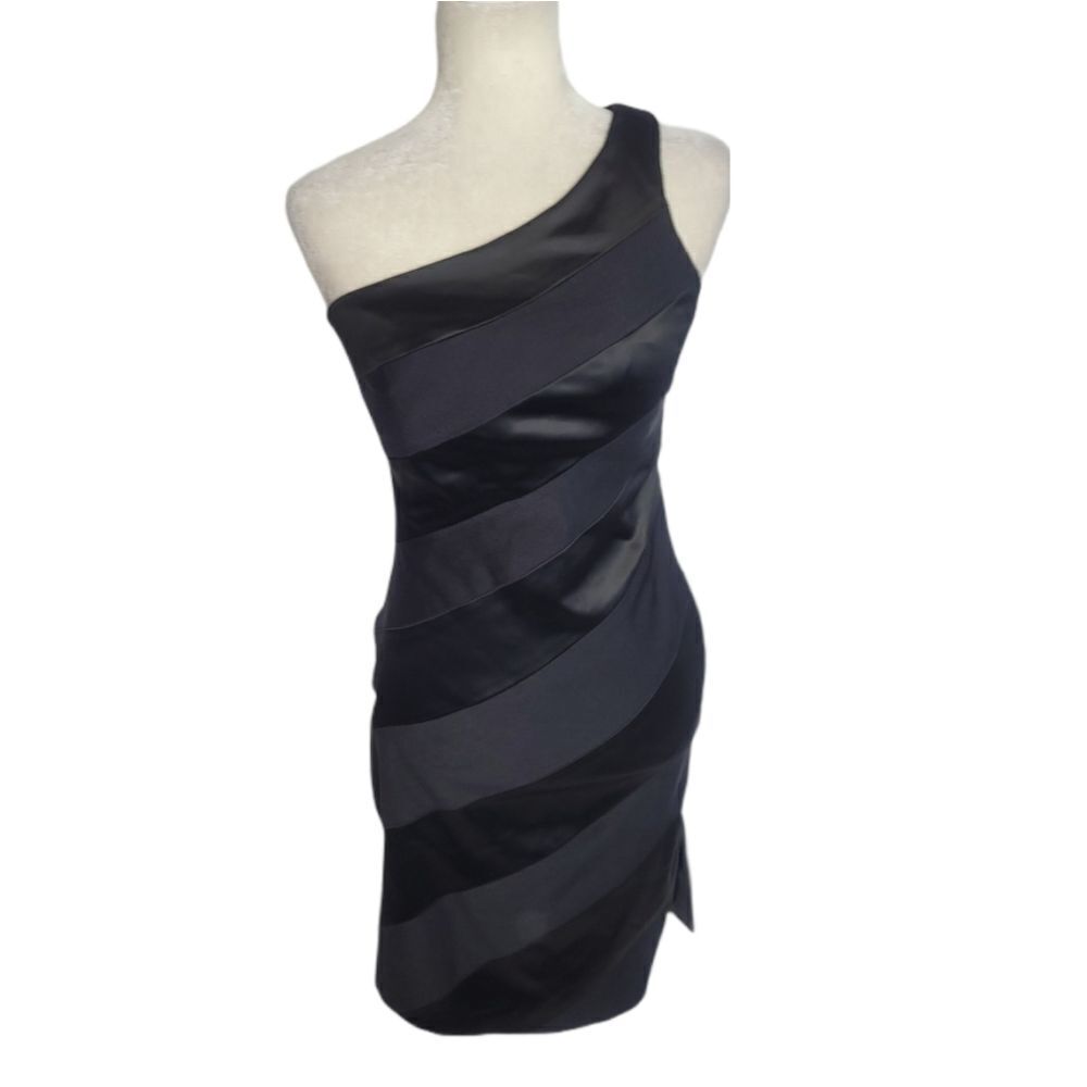 Y2K OLEG‎ CASSINI dress black one shoulder bandage bodycon mini 2